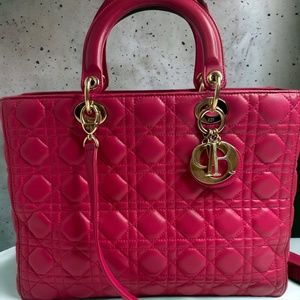 Large Lady Dior Pink Lambskin Handbag